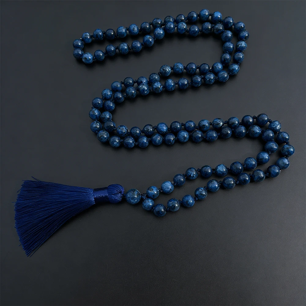 8mm Lapis Lazuli Farbige Steinperlen Geknotete 108 Mala-Perlen Halskette Meditations-Gebetskette Japamala Schmuck für Männer und Frauen – Detail 1