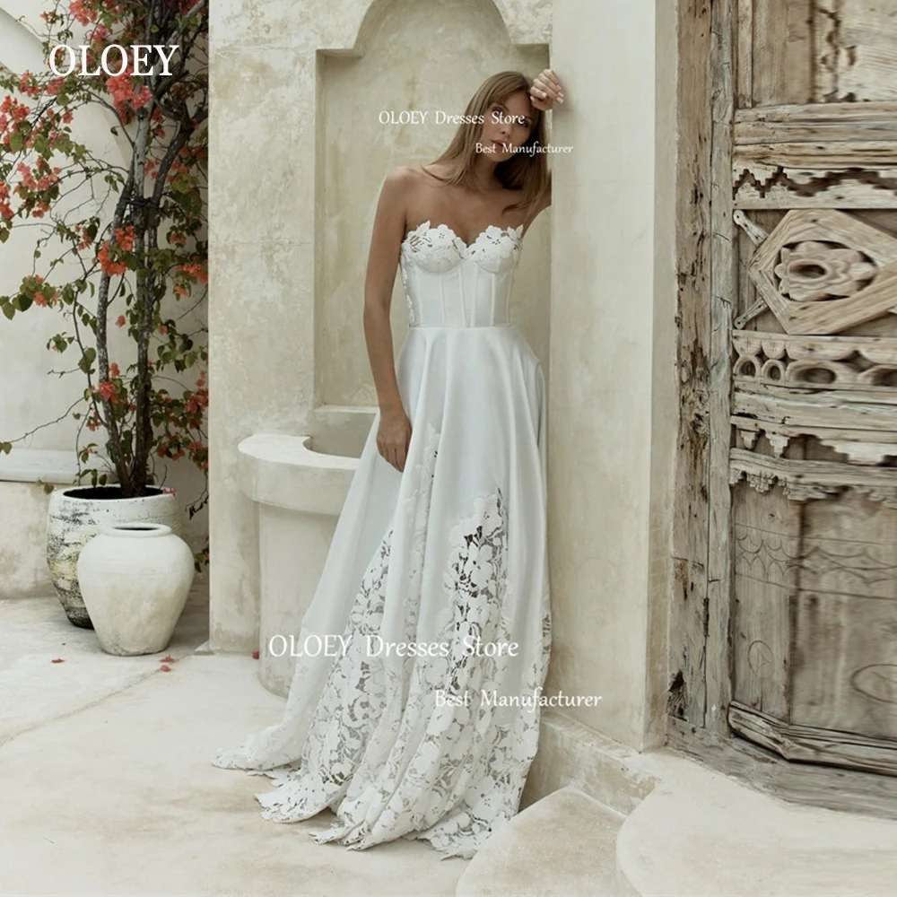 OLOEY-vestidos de novia de encaje, traje elegante hasta el suelo con escote Corazón, novedad de 2023