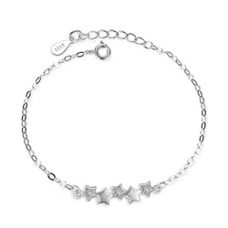 High Quality 925 Sterling Silver Color Bracelet Austrian Crystal Stars Charms Women Girls Bangles Jewelry Birthday Gifts