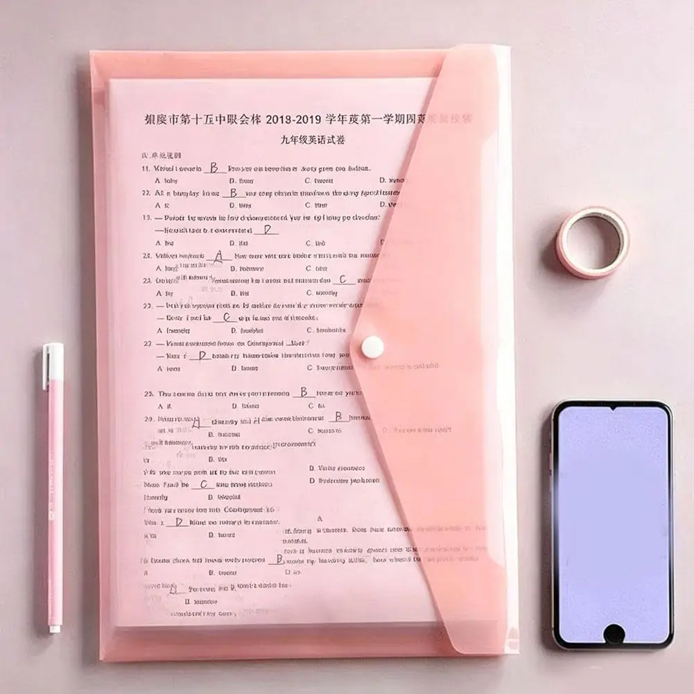 5PCS Random Colors A4 Size Document Storage Bag PP Transparent Portfolio Policy Briefcase Waterproof Snap Buckles Portable Bag - view 4