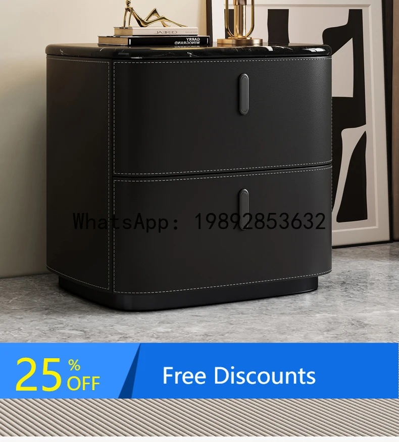 LYY Solid Wood Saddle Leather Home Bedroom High-end Modern Light Luxury Side Cabinet Simple Microcrystalline Stone Bedside Table