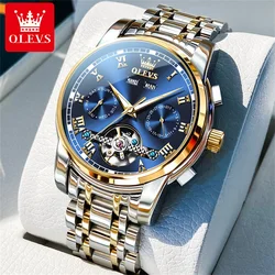 OLEVS 6607 Automatic Men's Watches Top Original Mechanical Watch for Men Luxury Skeleton Flywheel Waterproof Calendar Wristwatch