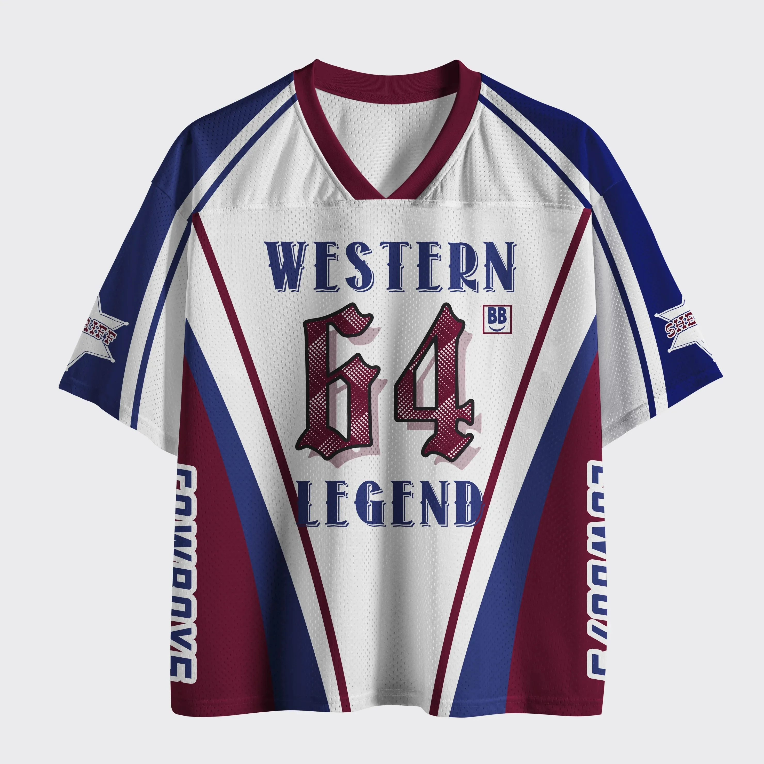 Popular and Personalized White Western Legendary Mesh V-neck Short Sleeved Jersey with Breathable and Quick Drying Properties