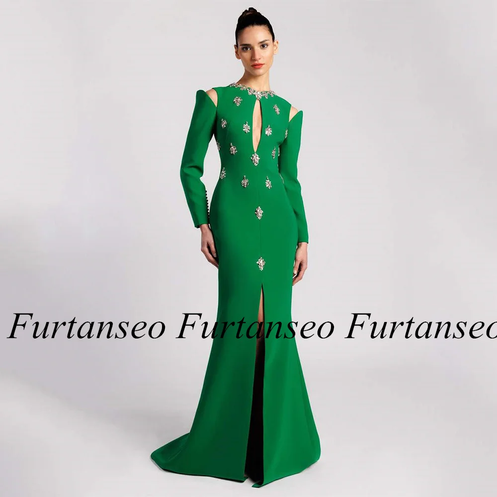 Vestido de baile de pedra de luxo personalizado manga longa cristal frente fenda varredura trem árabe saudita vestidos de noite sereia vestido de festa