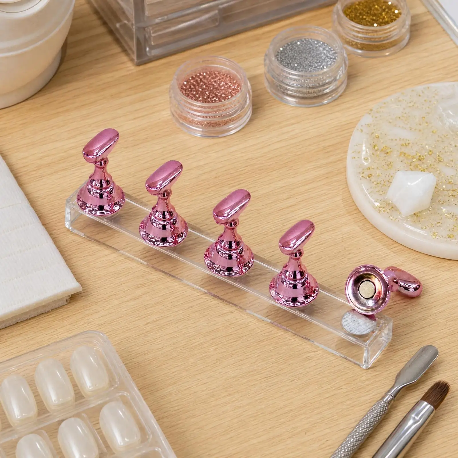 Manicure Practice Tip Holder Acrylic Stand with Powder Kit for Nail Extension and Detailed Art Drills