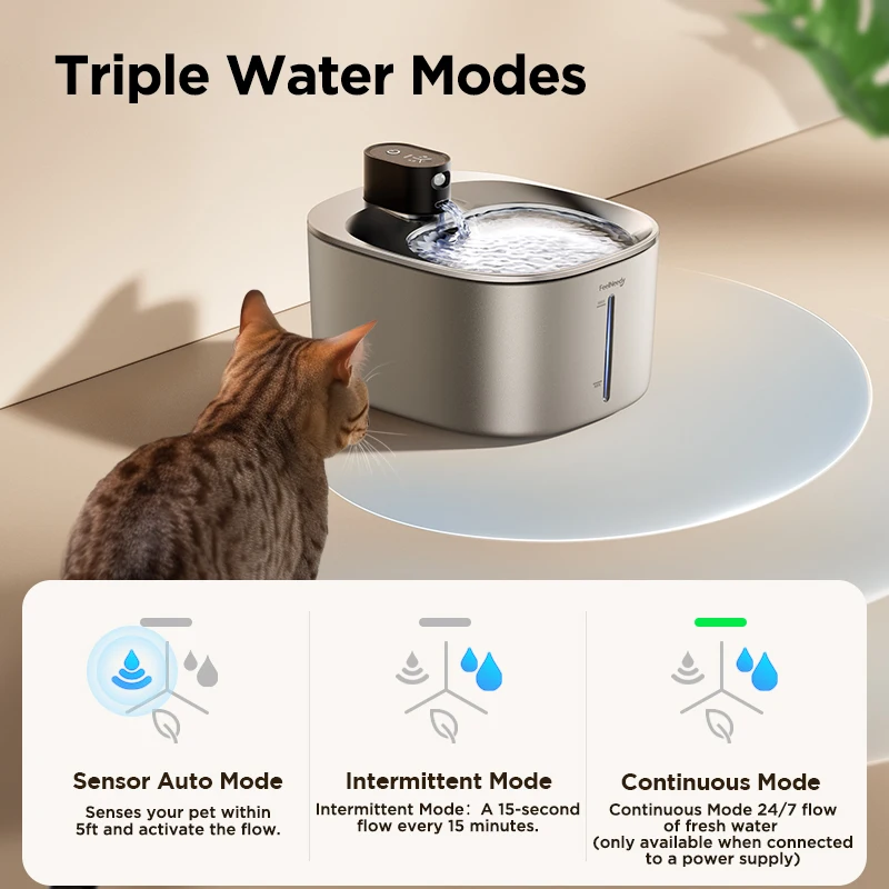 FeelNeedy 4L Cat Water Fountain 4000mAh Wireless Ultra Quiet Stainless Steel Pet Water Fountain for Cats Dogs with Motion Sensor