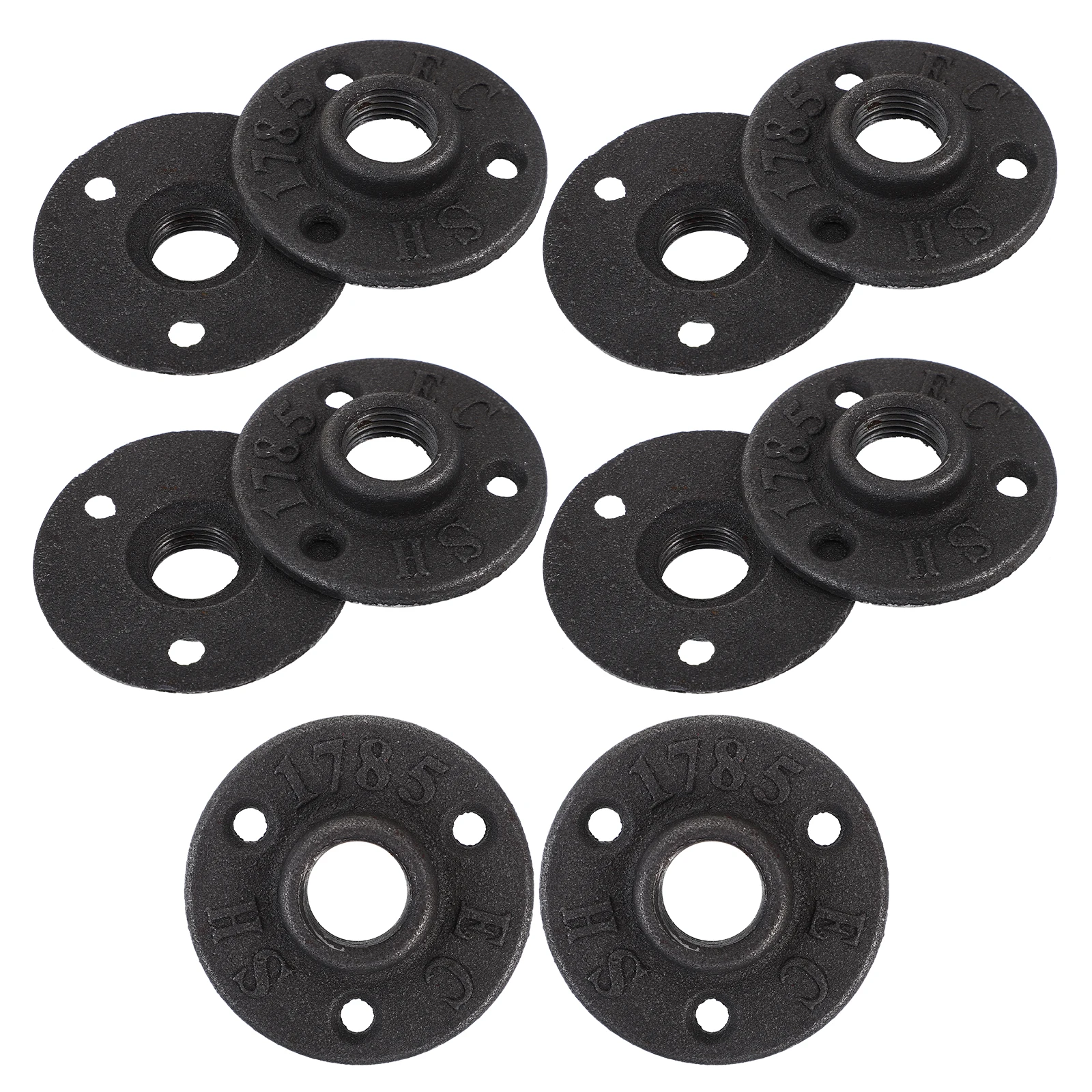

10 Pcs Flange Base Threaded Floor Iron Fittings Wall Mounted Industrial Style Malleable