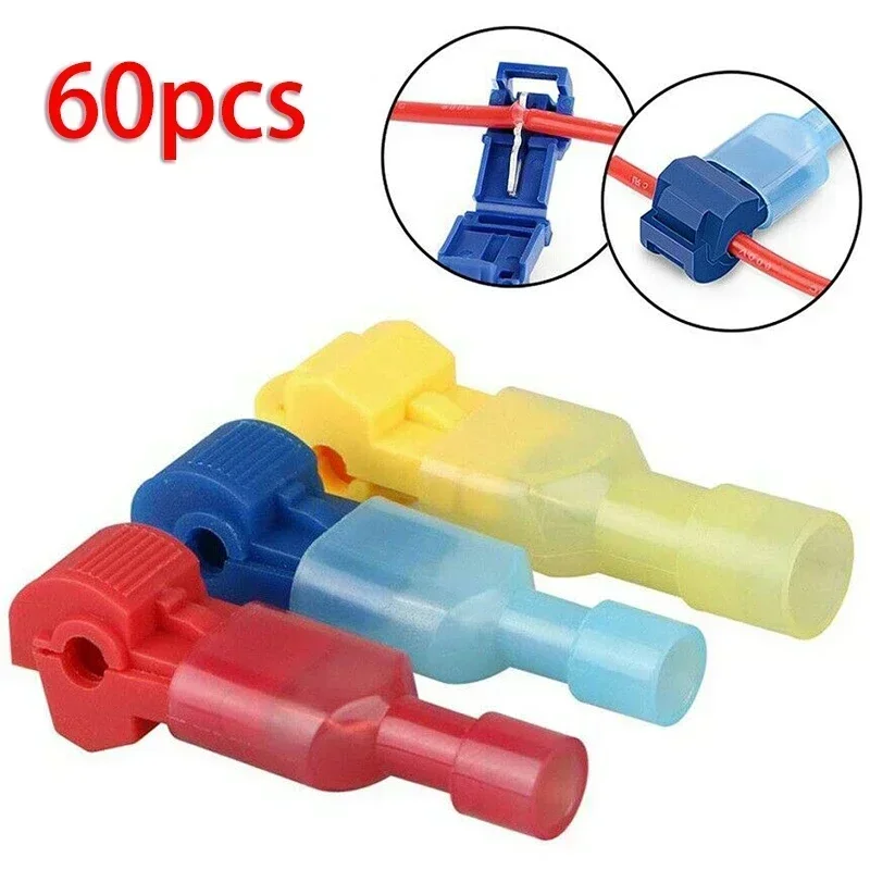 60PCS Quick Splice Wire Terminal Connectors For Combo Kit Insulated 22-10 AWG T-Taps  T Shape Electrical Cable Connector