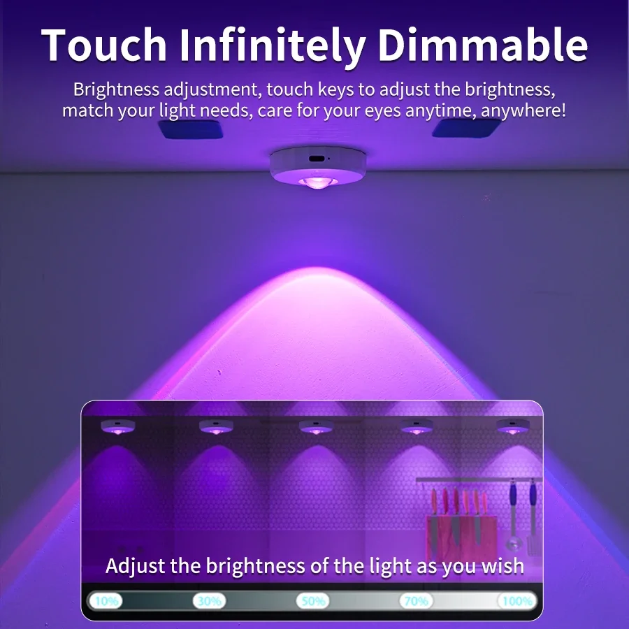 USB قابلة للشحن RGB LED ضوء الليل مع جهاز التحكم عن بعد تحت أضواء الكابين أضواء عكس الضوء لخزانة خزانة المطبخ #5