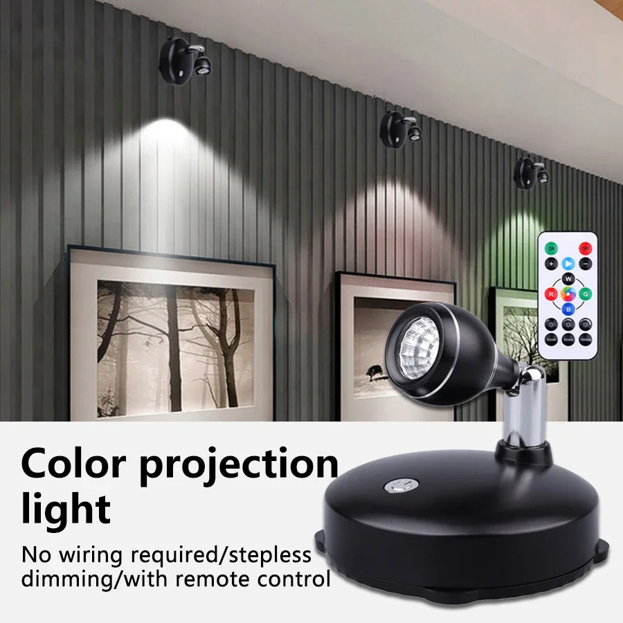 

USB Rechargeable Spotlights With Remote Control Stepless Dimming RGB Atmosphere Spotlights for Cabinet Background Wall Desktop