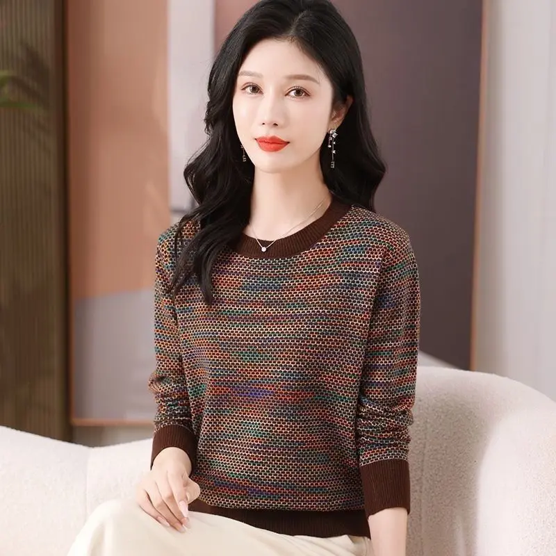 

Вязаный пуловер с длинными рукавами, футболка, осень-зима 2022, новый свободный свитер с круглым вырезом в западном стиле с верхом и низом