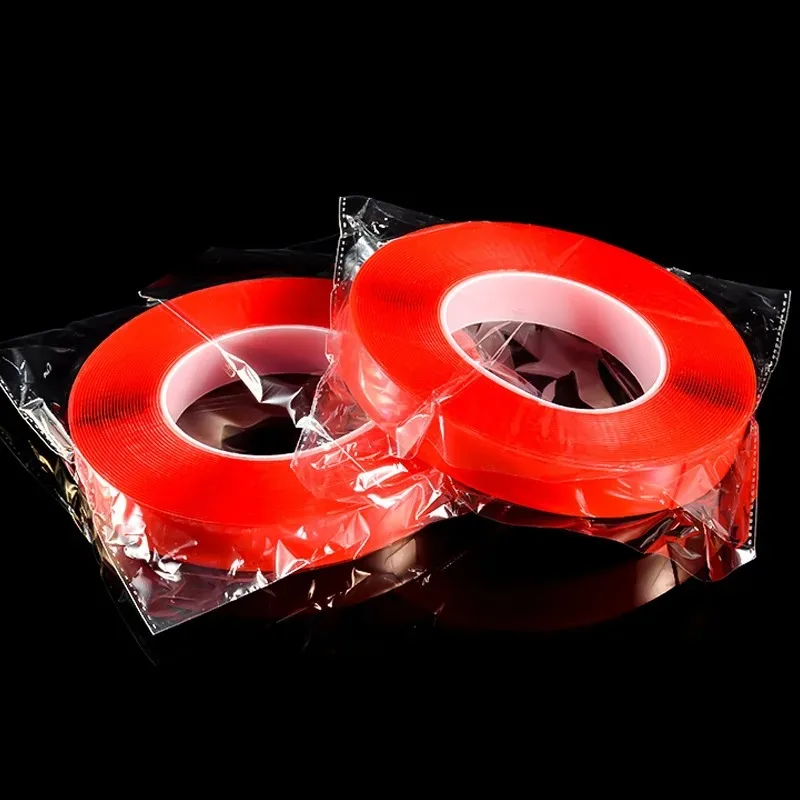 2pc Ultra Thin Transparent Red Film Double Sided Tape With HighTemperature Resistance No Marks Waterproof Adhesion Strong Adhes