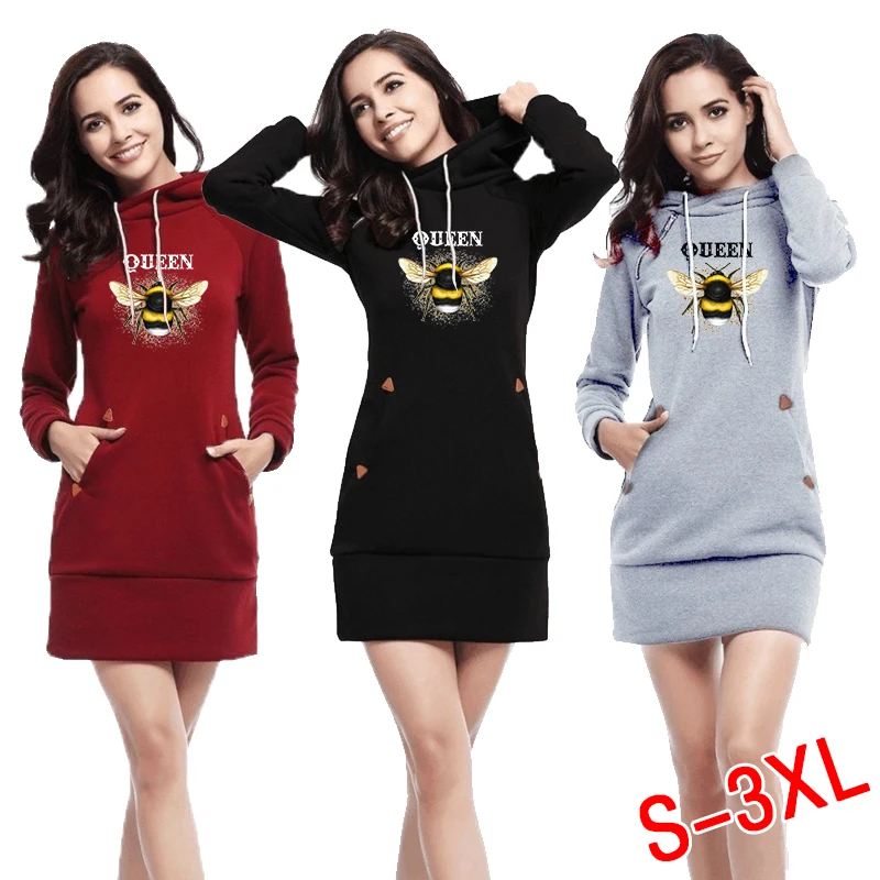 

Latest Women's Hoodie Dress Printed Sports Pullover Dress Autumn/Winter Pocket Slim Fit Hoodie Dress