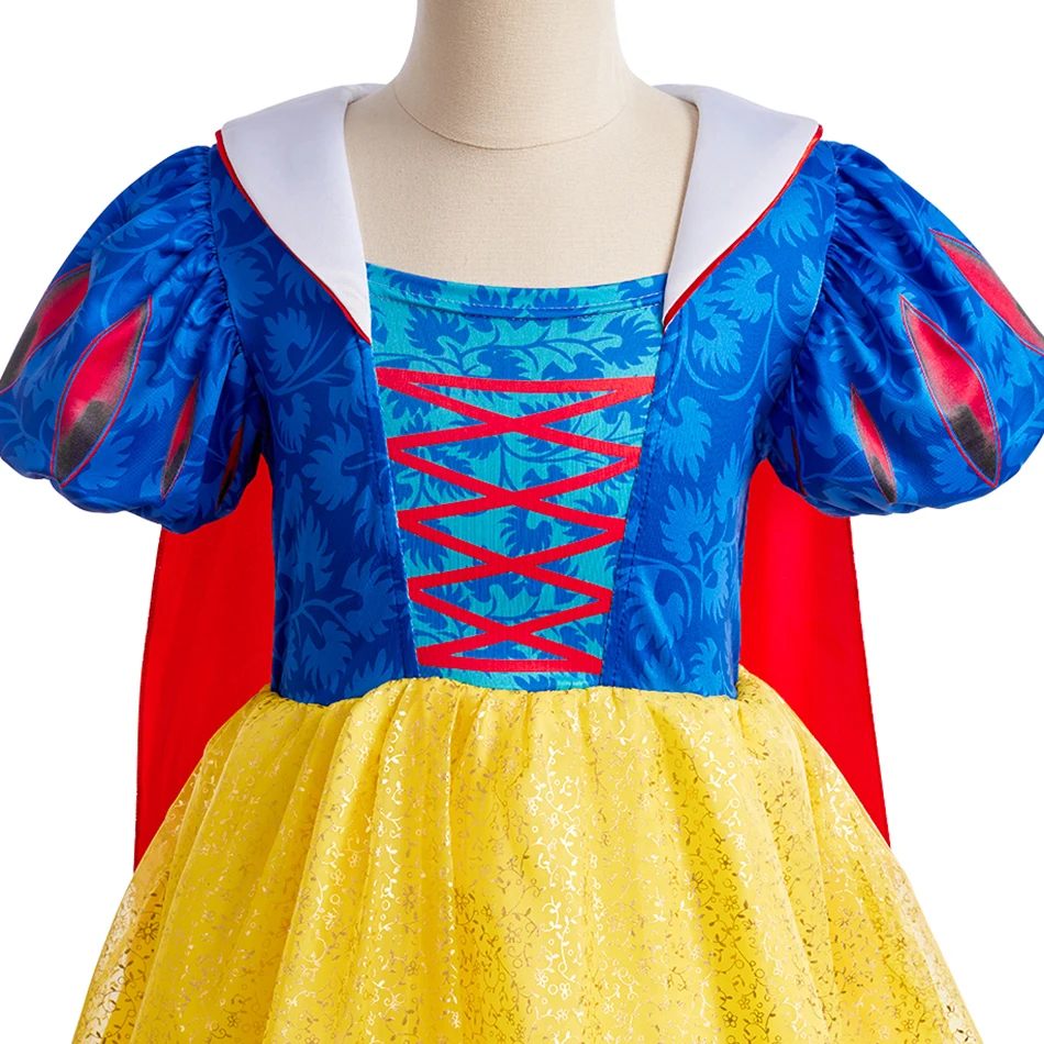 Girls Fairytale Princess Costume Dress Set with Cape Wand Gloves Kids Birthday Party Halloween Cosplay Outfit Book Week Dress Up