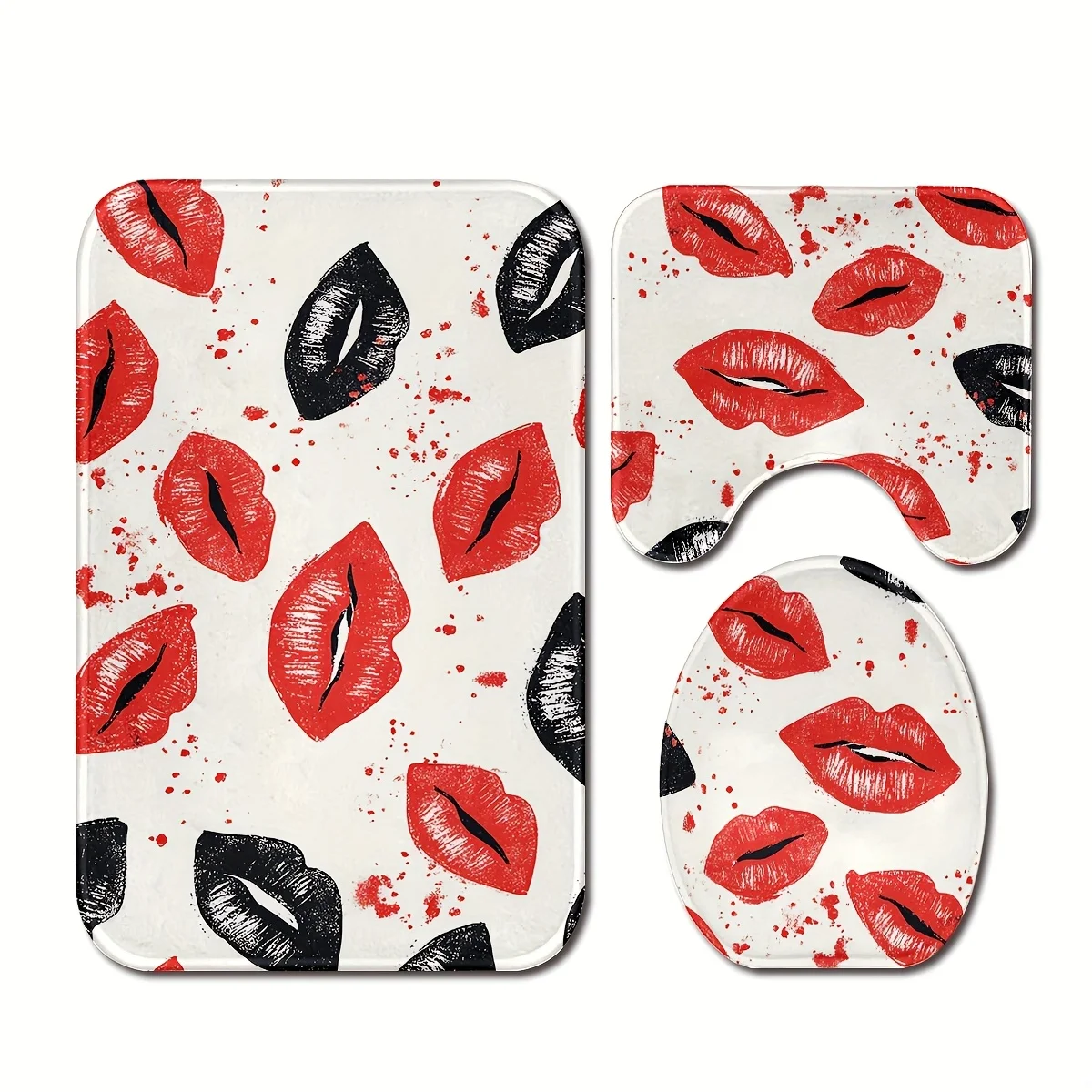 

Набор из 3 предметов для губ ко Дню святого Валентина — полиэфирная ткань, можно стирать в машине, U-образный коврик, нескользящий коврик, чехол на сиденье унитаза