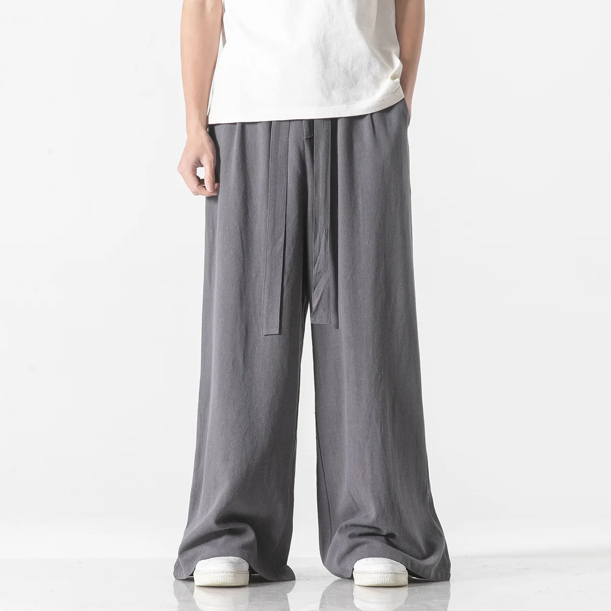

2025 Summer New Chinese Style Men's Casual Linen Pants 6-Color Solid Color Fashion Large Men's Cotton Hemp Wide Leg Pants