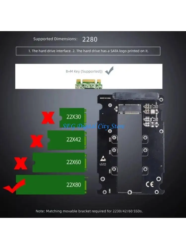 U75B 6Gbps M.2 B Storage Board with Connection for Desktop Repair Tasks