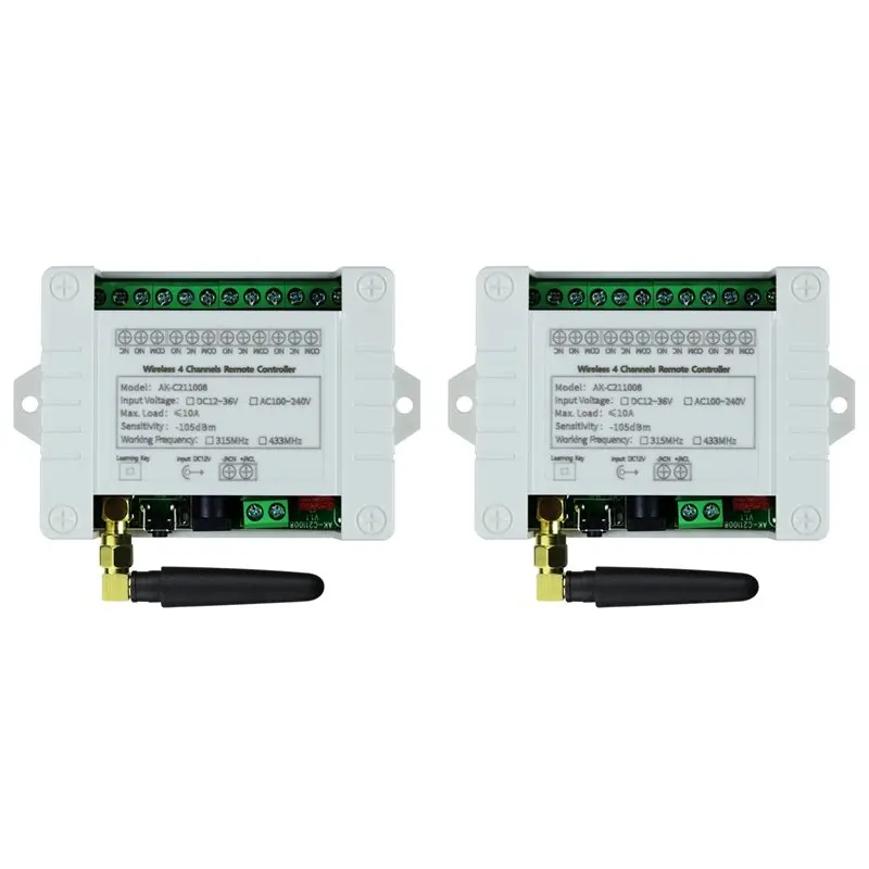 2X DC12-36V Wireless 4CH Remote Controller LED Light Switch Relay Output Radio RF Remote Control 433Mhz Receiver