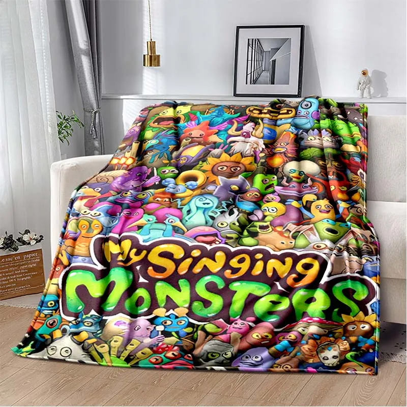 My Singing Monsters Game Print Flannel Throw Blanket Soft Warm Lightweight Cover for Sofa Bed Office Nap Home Decor Fans Gift
