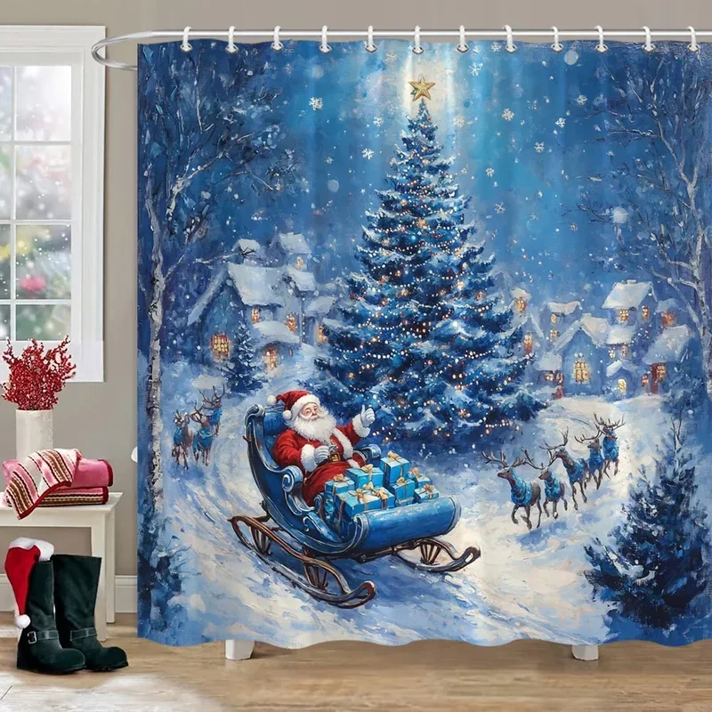 Christmas Cute Snowman Shower Curtain Christmas Tree Snow Scene Red Bird Christmas Gift Shower Curtain Bathroom Decor with Hooks