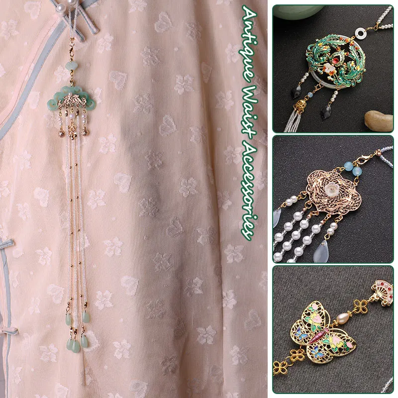 Starożytny styl talii Jadeitowy ornament Talia Wisiorek Chiński Hanfu Wisząca lina Frędzel Łańcuch talii Pałac Szarfa Klamra Lina
