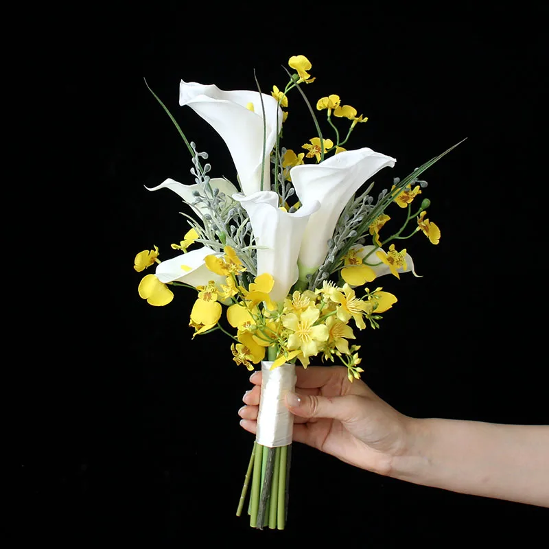 Simulation flower yellow dancing orchid calla lily bride wedding photo bouquet photography studio wedding photo travel flower