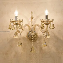 European Crystal Wall Sconce Cognac Color Candle Wall Sconce Living Room Romantic Bedroom Decorative Wall Lighting