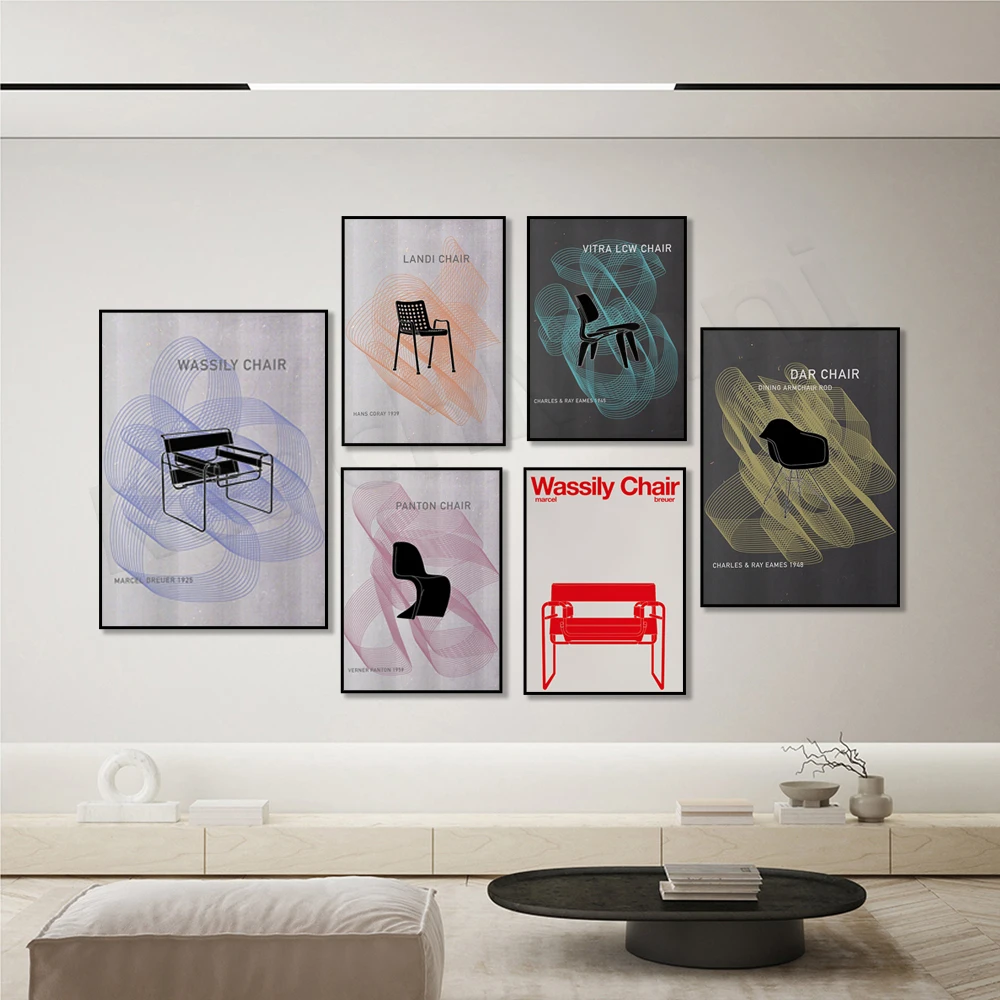 Scandinavian Furniture Poster - Panton Chair Wassily Chair Danish Design Chair - Verner Panton 1959 Art Marcel Breuer 1925