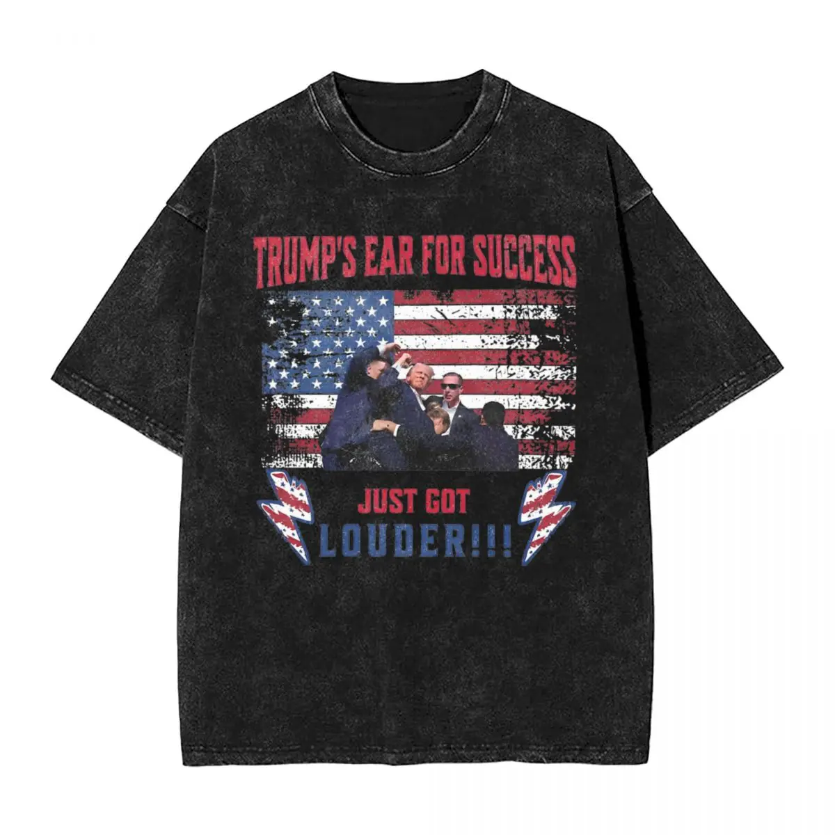 Trump's Ear For Success Washed T Shirt Men Just Got Louder Shot Cotton T-Shirts Summer Crewneck Hip Hop Tees Plus Size Tops