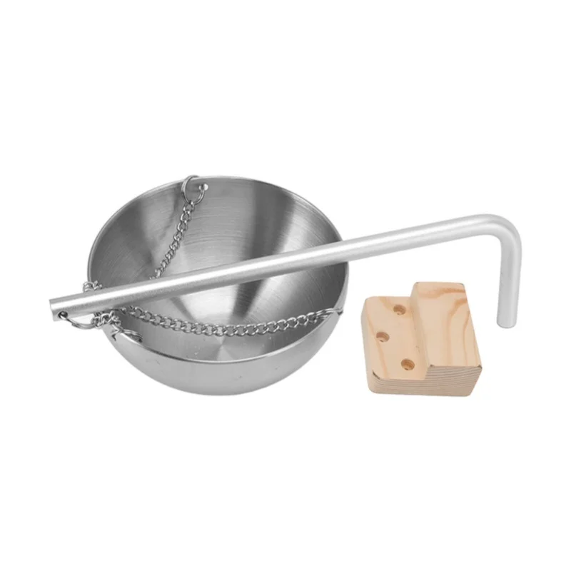 

Sauna Bowl Stainless Steel Hanging Aromatherapy Oil Cup With Wooden Block For Sauna Room S 12cm