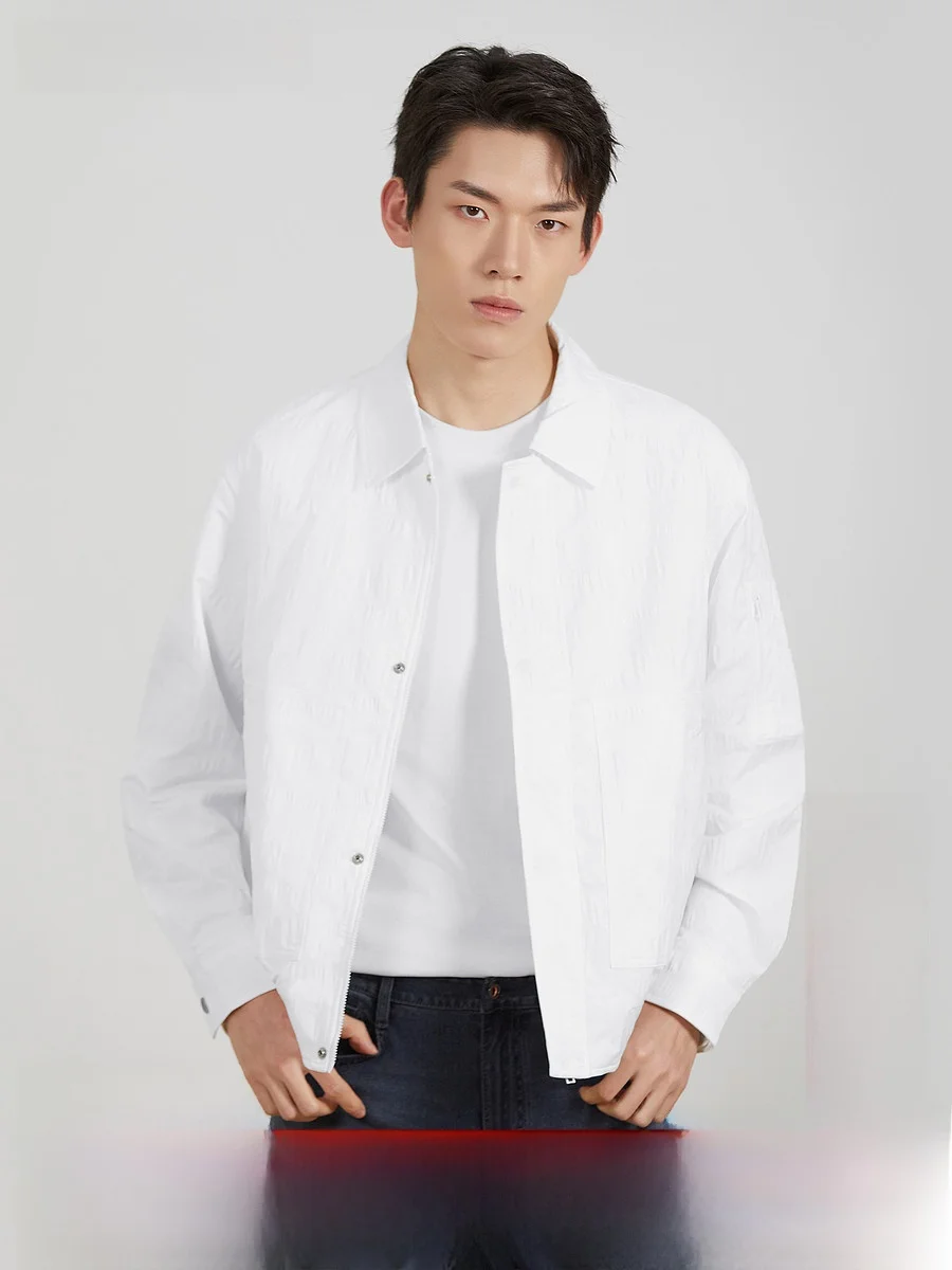 Lilanz Texture Embroidery Jacket Men's Casual Spring New Style Short Collar Coat Polyester Fiber Long Sleeve Standard Fit