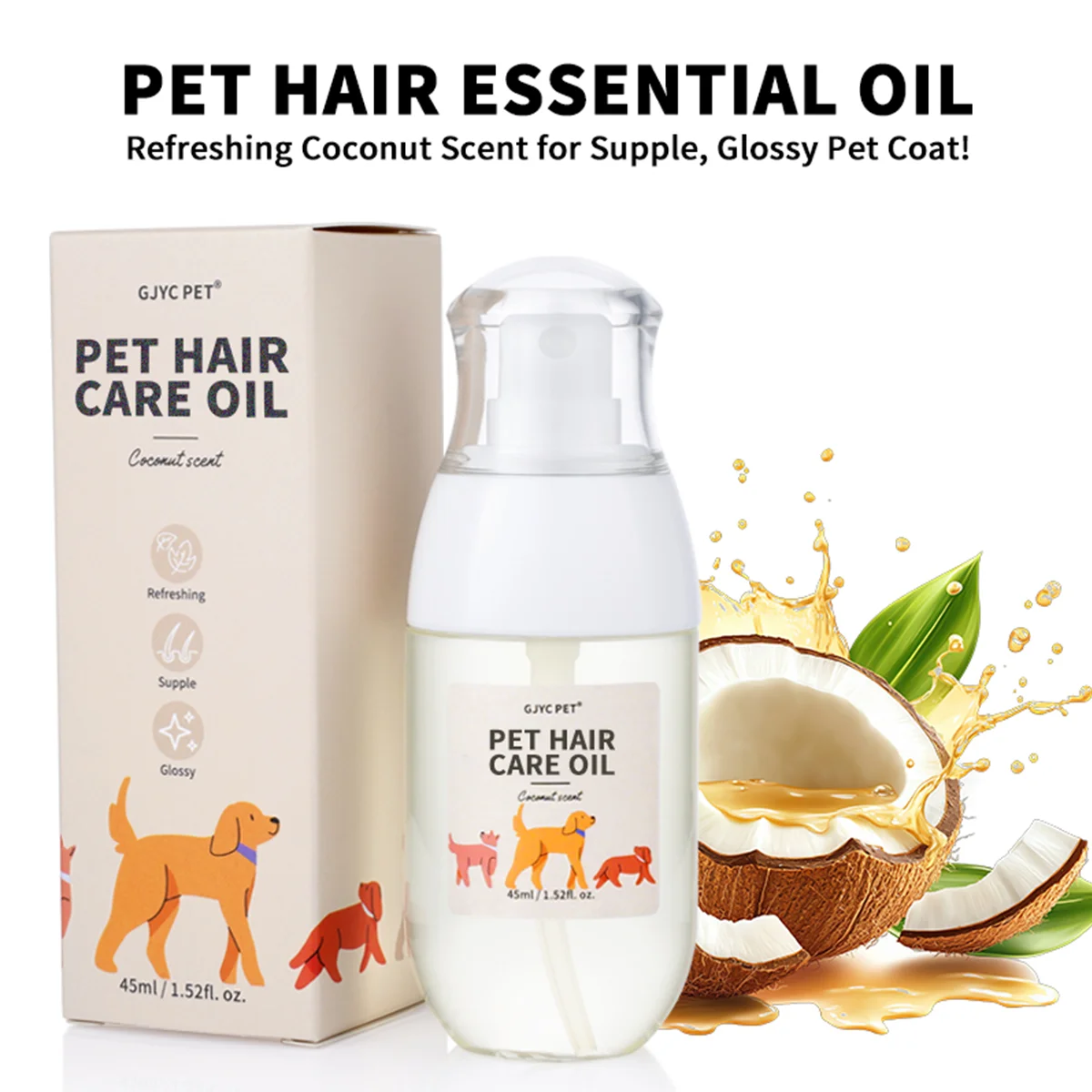 Spray de Óleo Essencial Premium GJYC para Pelos de Animais de Estimação: Nutrição Profunda, Brilho Radiante e Desembaraço Sem Esforço para Cães e Gatos