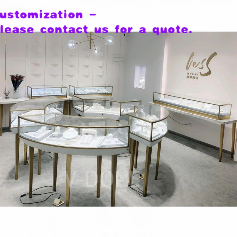 

custom.Luxury Metal Jewellery Mall Counter Design Interior Store Stainless Steel Cabinet Round Glass Jewelry Display Showcase