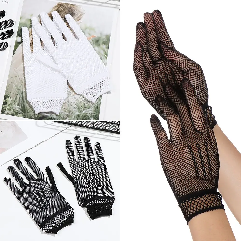 Women Mesh Fishnet Gloves UV-proof Driving Gloves Nylon Mesh Solid Thin Gloves Mitten Ladies Evening Party Accessory