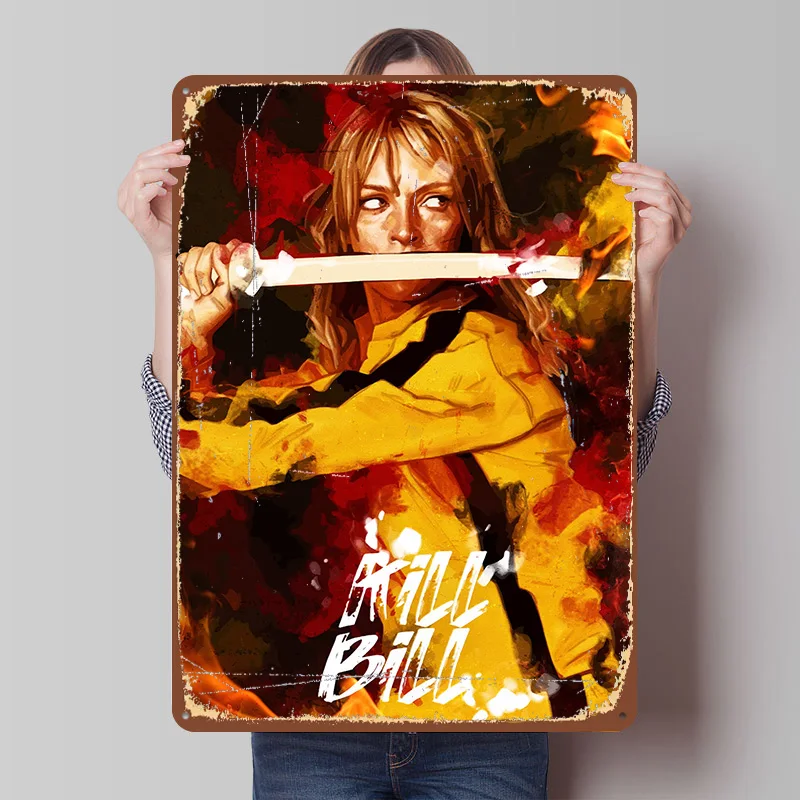 Kill Bill: The Bride With Sword Poster Customized Wall Art Vintage Metal Signs Retro Tin Plaque for Man Cave Home Decoration