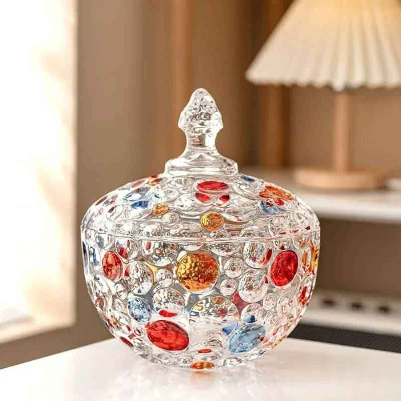 High-value Painted Candy Jar Crystal Glass Ornament Storage Jar with Lid Decorative Storage Jewelry Box Decoration Organization