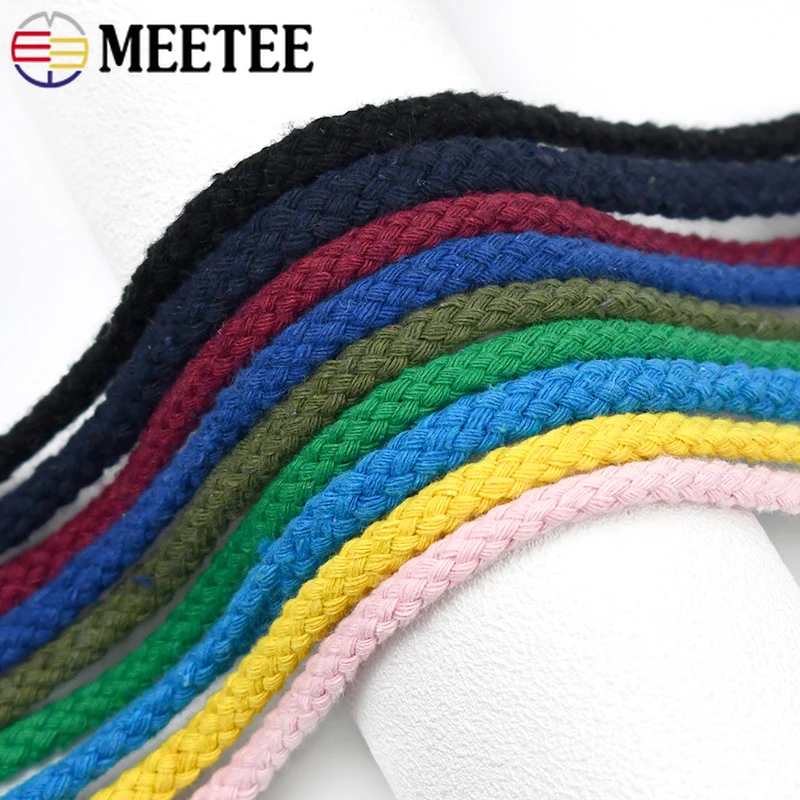 10/20/30Meters 7mm 8 Shares Round Cotton Cords Decorative Rope Twisted Braided Drawstring Ropes DIY Home Textile Craft Sewing