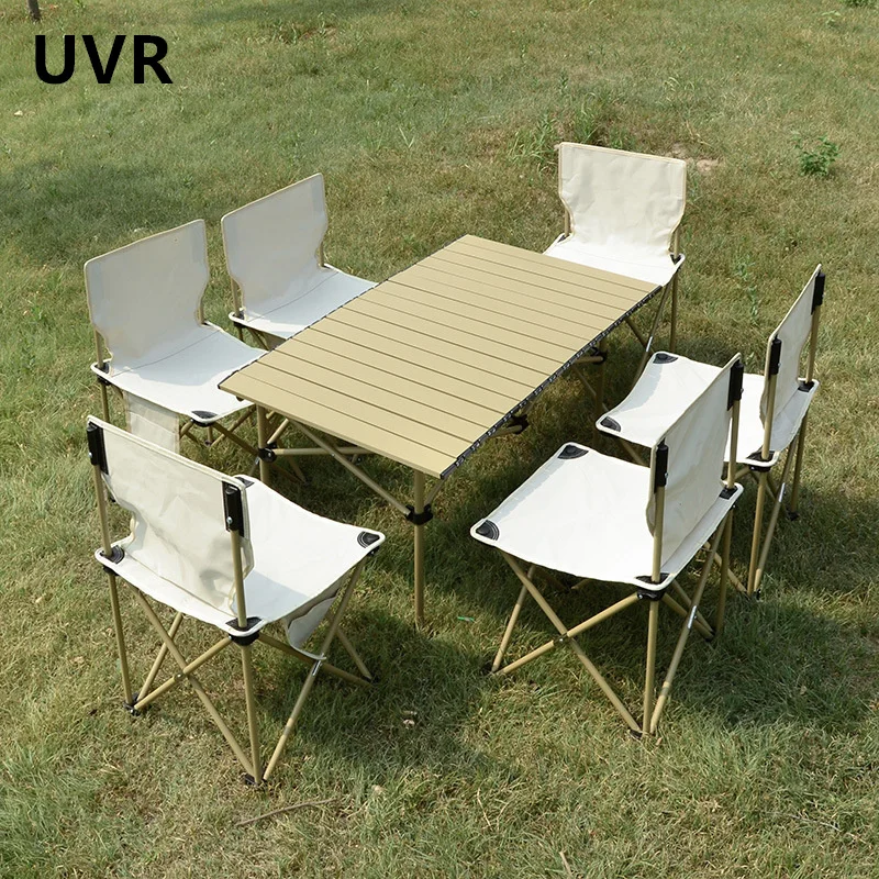 UVR Camping Table and Chairs New Outdoor Folding Table and Chairs Set Portable Egg Roll TableCamping Picnic Table Supplies