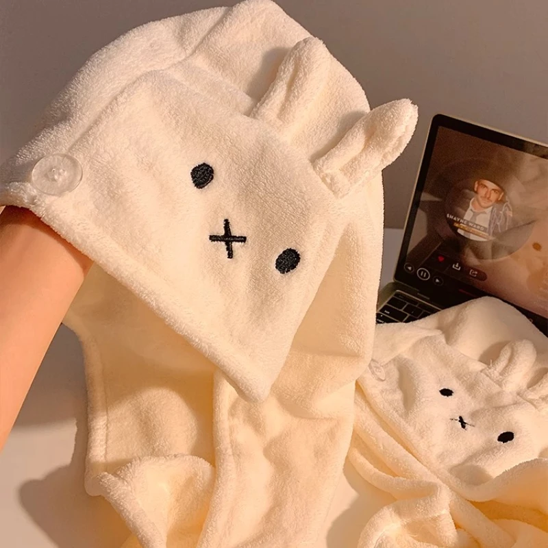 Cute Miffy Coral Velvet Dry Hair Cap Super Absorbent Towel for Girls Wrapping Hair Quick-drying Shower Cap Cartoon Dry Hair Cap
