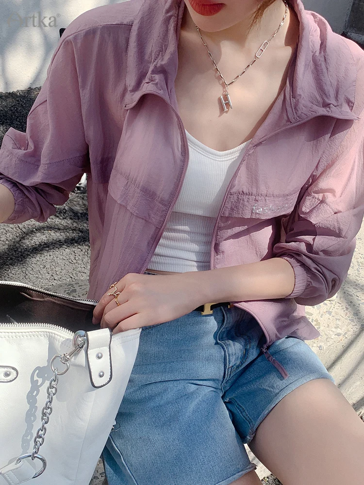 ARTKA 2022 Summer New Women Coat 4 Color Fashion Casual Thin Sun Protection Jacket Loose Breathable Short Coats Female A21WA007X