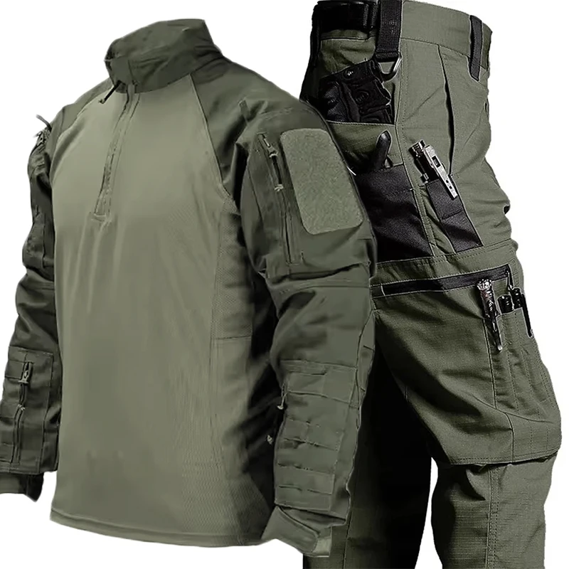 Field Training Suit Men Tactical Wear-Resistant Sets Breathable Long Sleeve Shirt Multi-Pocket Pant Autumn Outdoor Training Suit
