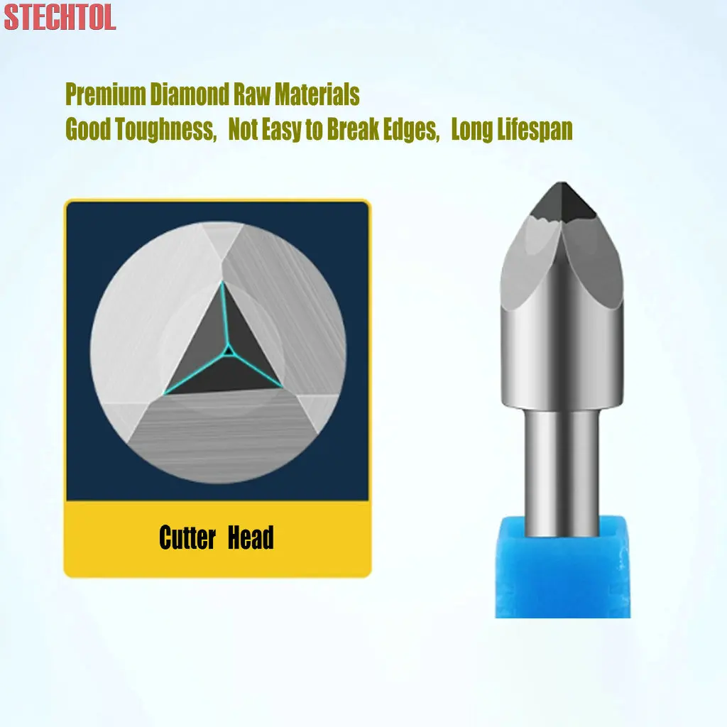 

6mm 3-Flute PCD Diamond Router Bit CNC Granite Tools Engraving Milling Cutter for Stone Marble Carving Lettering 3pc Endmill Set