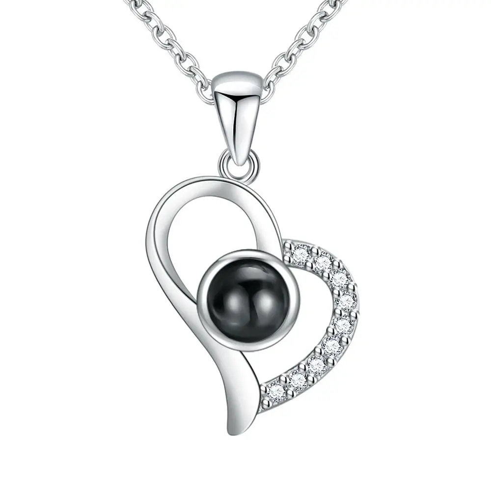 925 فضة موضة 100 لغة أحبك الإسقاط حجر الحب دلاية من حجر الزركون قلادة عيد ميلاد هدية للذكرى السنوية #1