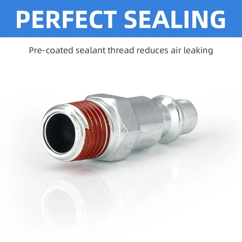 ABVJ-25 Pcs 1/4 Inch Air Hose Fittings, 1/4 Inch Body Size,M-Type Plug,1/4 Inch Male Threads Size, Pre-Coated, 300PSI