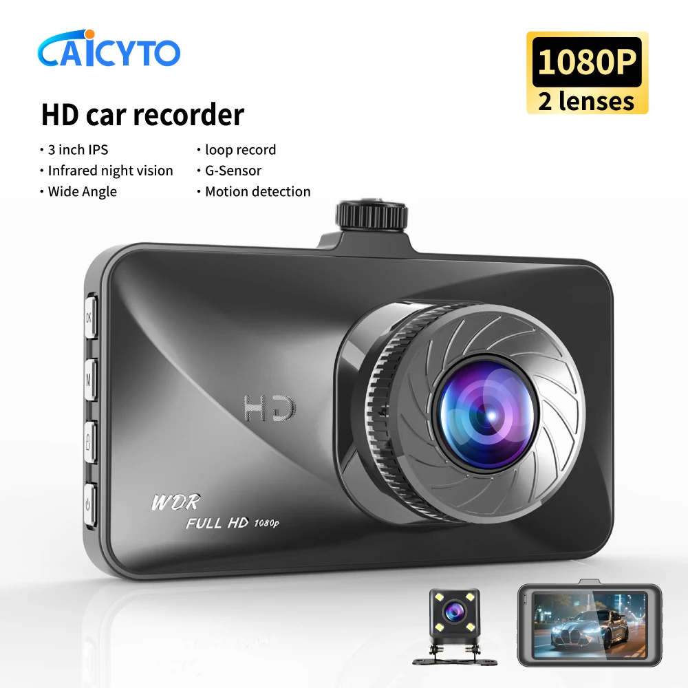 

3inch IPS Dash Cam Car DVR 2way Full HD 1080P Night Vision 170 Degree Wide Angle Hidden lens Zinc Alloy Video Recorder