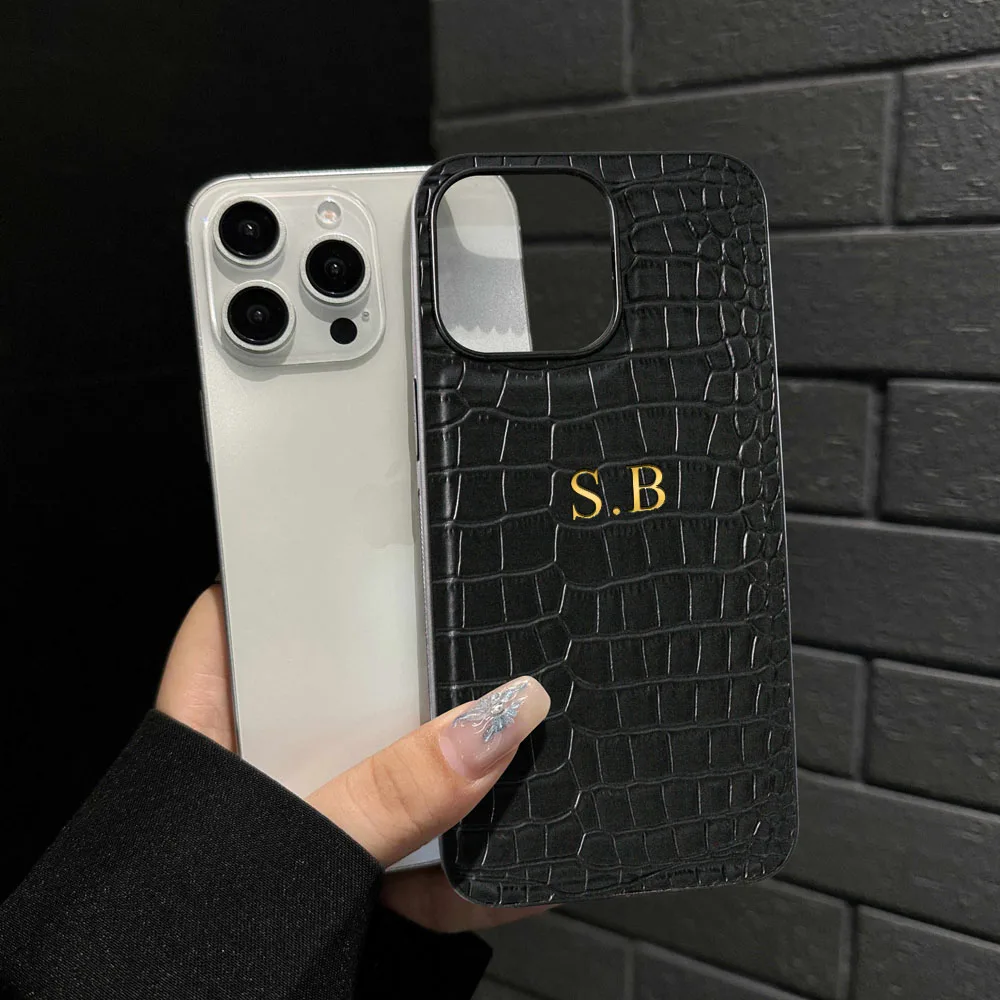 Personalized Customized Initials Name Case For iPhone 17 16 15 14 13 12 11 Pro Max 17 Air Luxury Soft Crocodile Leather Cover