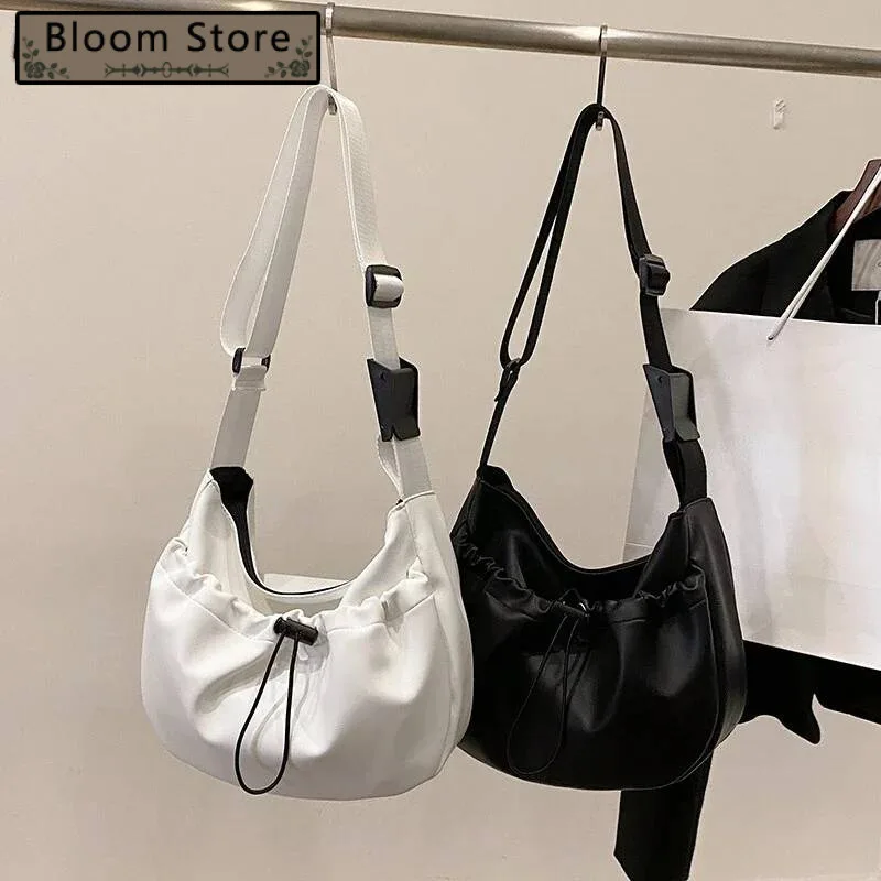 2025 New Trendy Pu Leather Women's Handbags Fashion Pleated All Match Simple Crossbody Bag Y2k Aesthetic Vintage Shoulder Bags