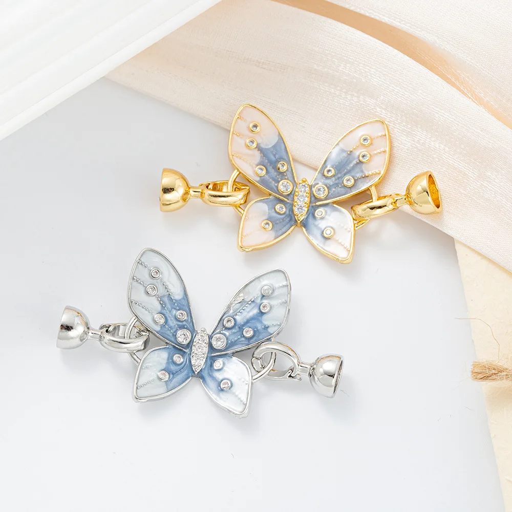 

Copper Plated with 18k Gold Zirconia Butterfly Pearl Necklace Bracelet Connecting Clasp DIY Jewelry Making Materials Accessories