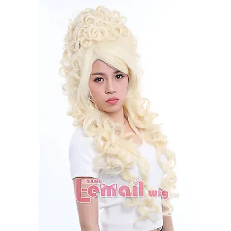 > > ماري أنطوانيت الفيكتوري الباروك سيدة البيج موجة طويلة يتوهم شعر مستعار تأثيري ZY34A #2