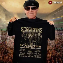 Camiseta masculina Scorpions 55Th Anniversary 1965-2020 Obrigado por As Memórias Assinaturas Mulheres Tshirts